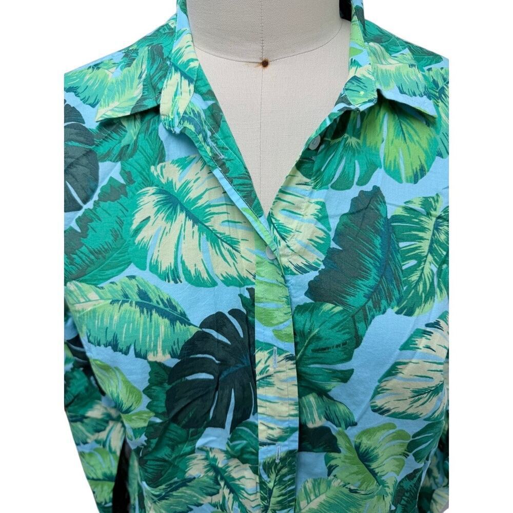 Talbots Green Tropical Leaf Print Button Front Shirt Size L - Picture 3 of 5